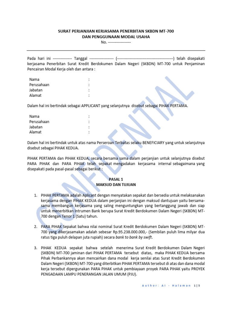 Perjanjian Penerbitan SKBDN MT-700 | PDF