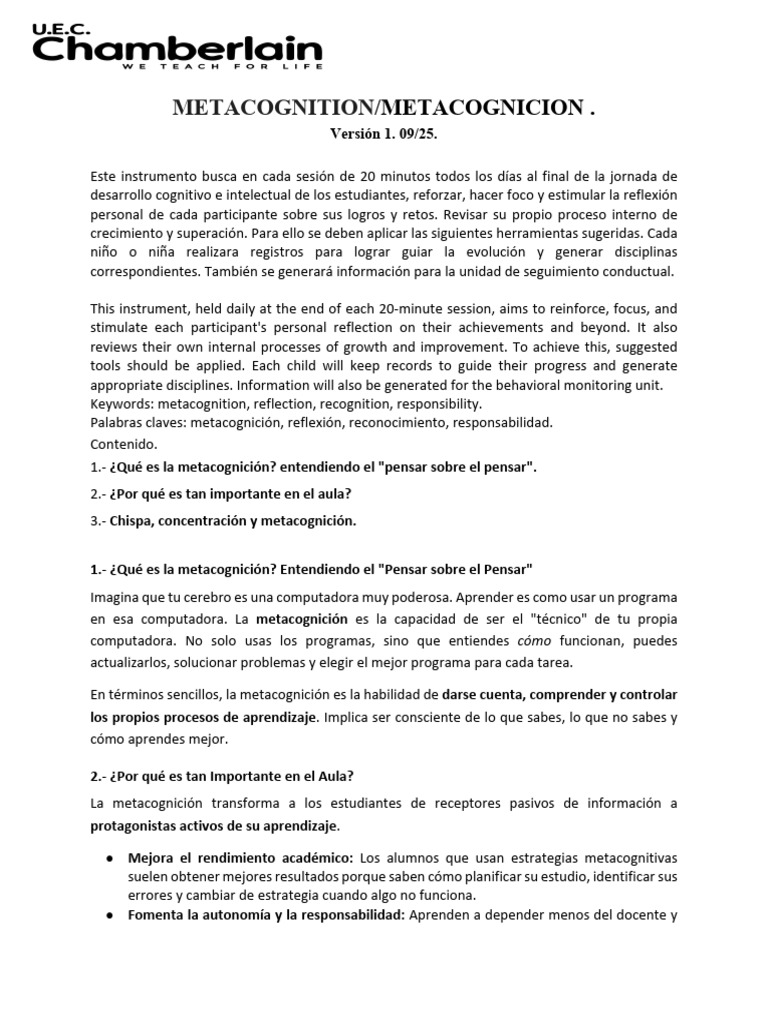 Estrategias de Metacognición en Educación | PDF | Metacognición ...