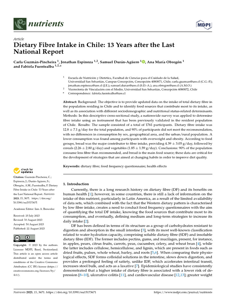 Nutrients 15 03671 | PDF | Dietary Fiber | Diet & Nutrition