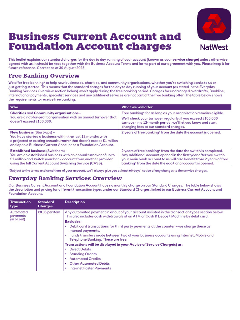 Business Account Service Charges Overview | PDF | Transaction Account ...
