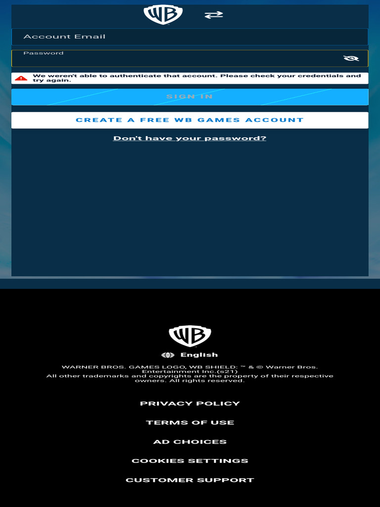 Warner Bros. Games Account Login Guide | PDF