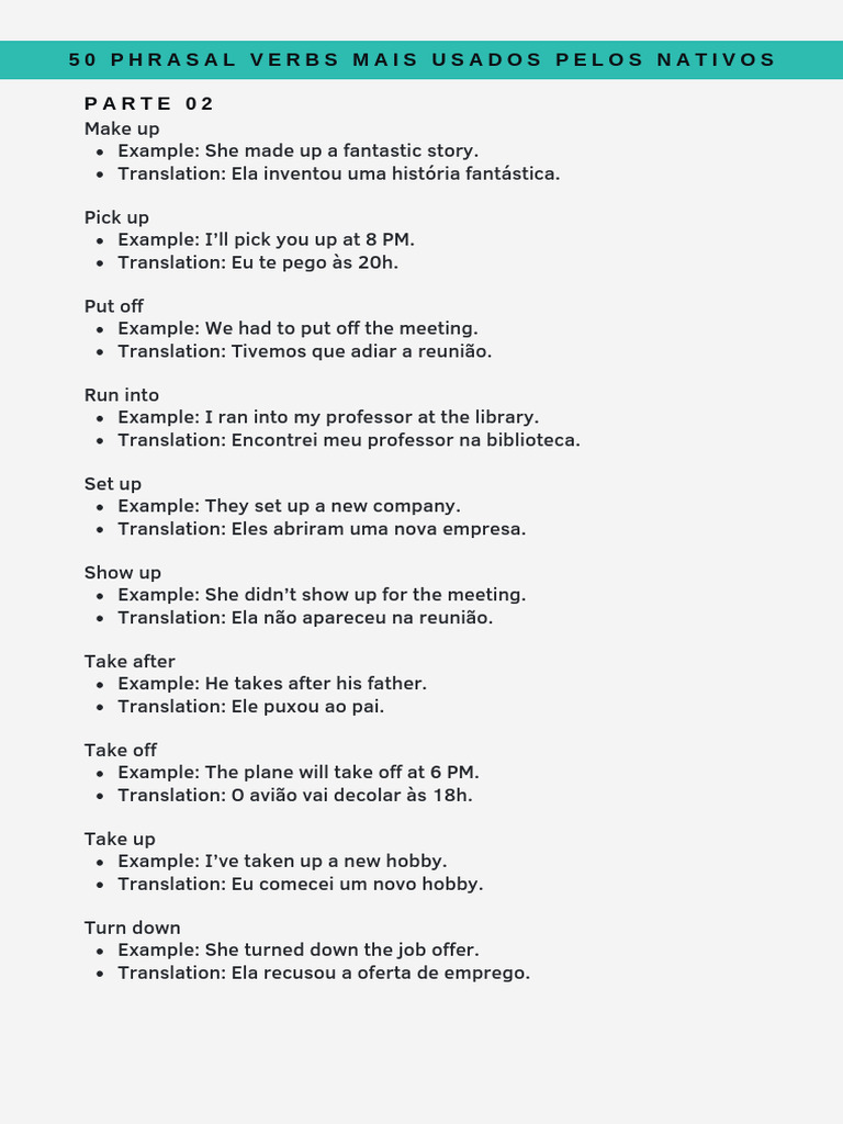 50 Common Phrasal Verbs with Examples | PDF