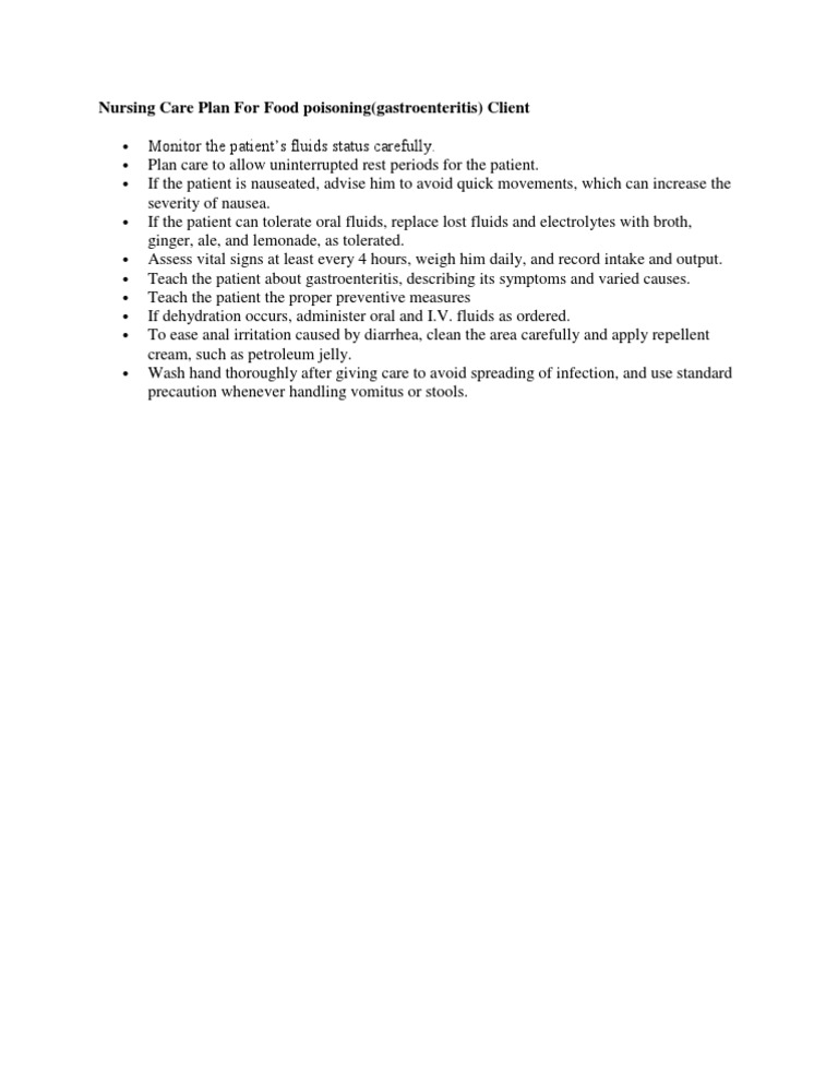 Nursing Care Plan for Food Poisoning Diarrhea Medical