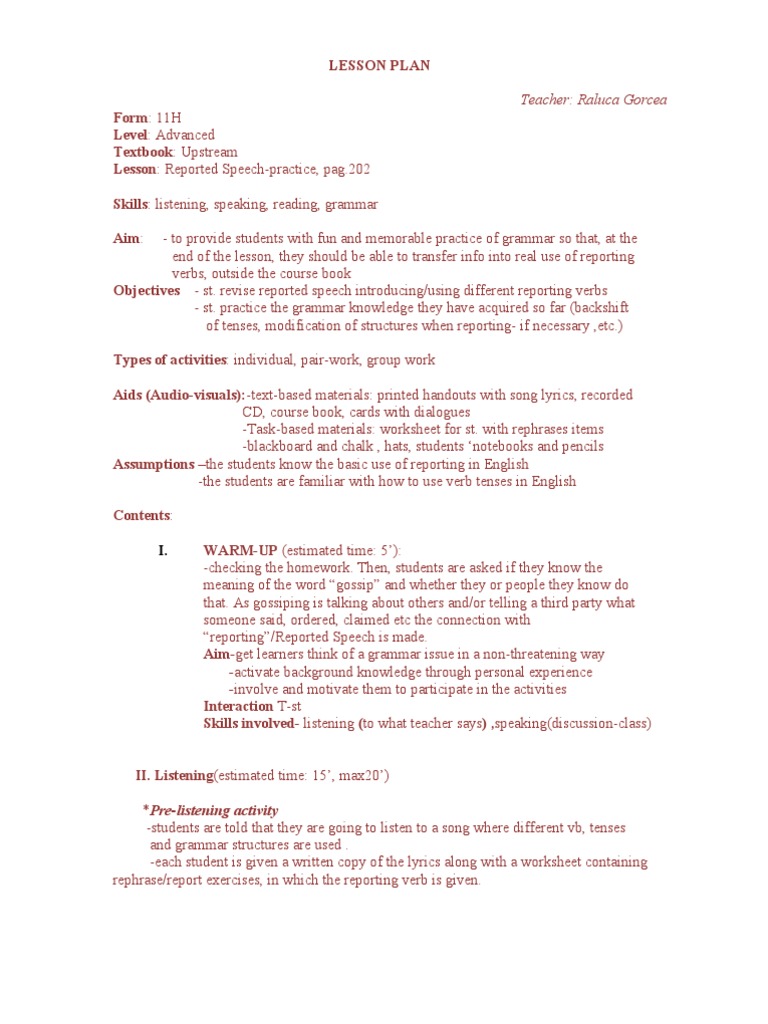 Direct and reported speech lesson plan grade 7 picture