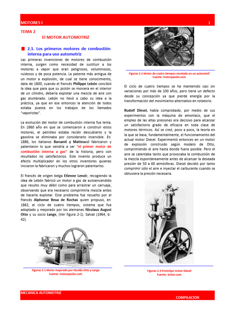 Historia del Motor Automotriz | PDF | Termodinámica | Motor de ...