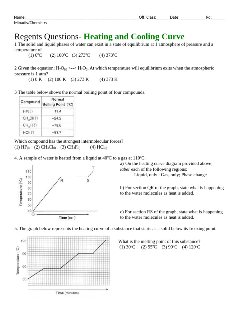 Heating and Cooling Curve Questions | PDF | Melting Point | Heat