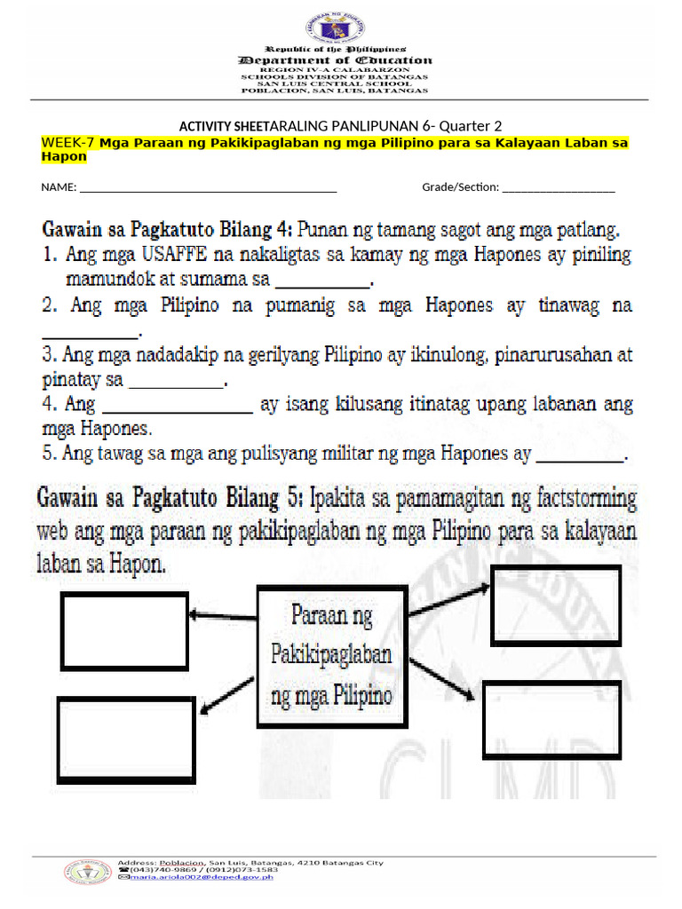 Activity Sheets AP Q2 W7 8 | PDF