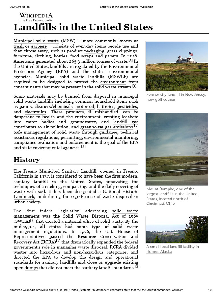 Landfills in the United States Overview | PDF | Municipal Solid Waste ...