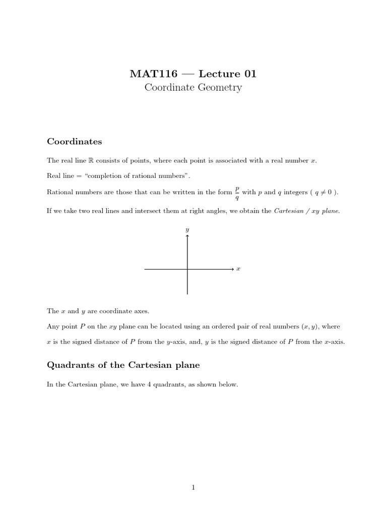 Coordinate Geometry Basics and Formulas | PDF | Cartesian Coordinate ...