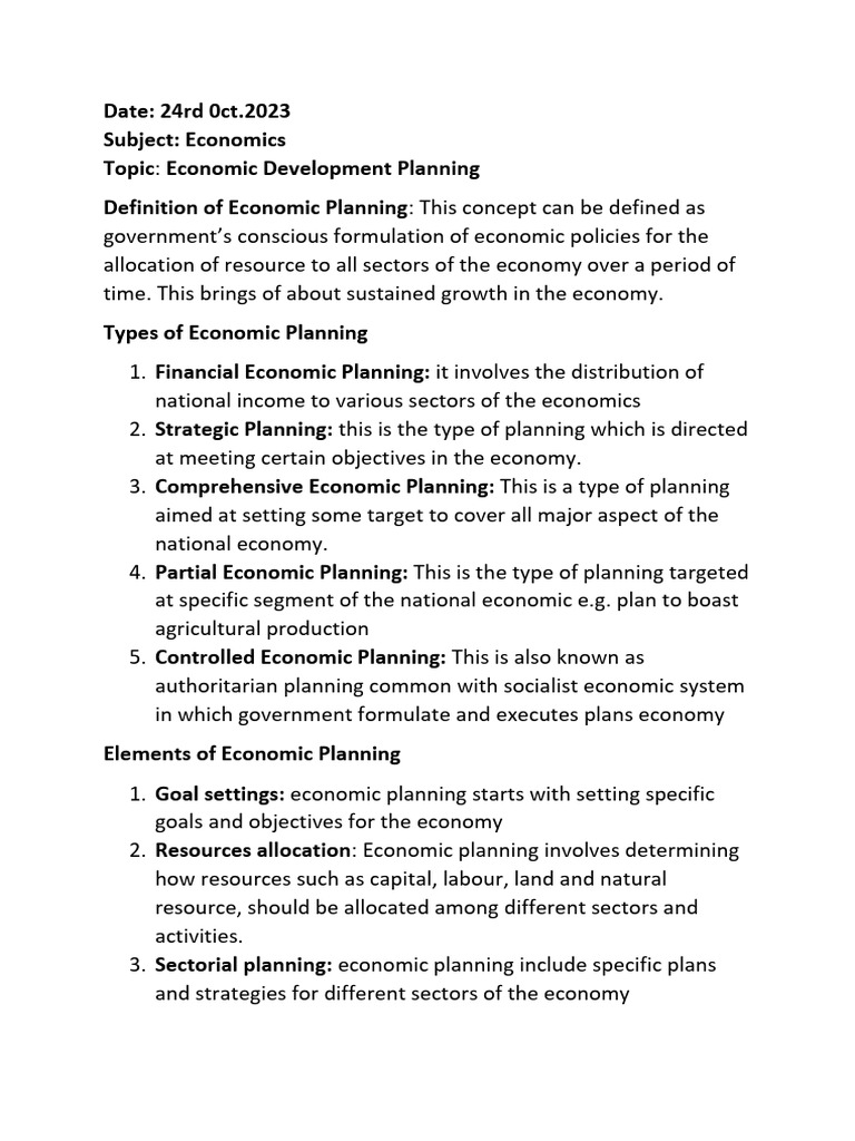 Economic Development Planning Overview | PDF | Economic Planning ...