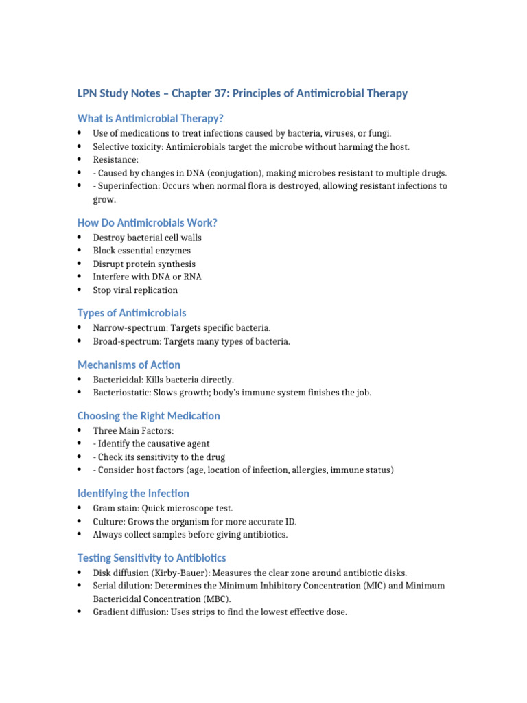 LPN Study Notes Chapter 37 Antimicrobial Therapy | PDF | Antimicrobial ...