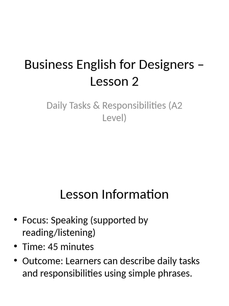 Lesson 2 Daily Tasks Designers Detailed | PDF