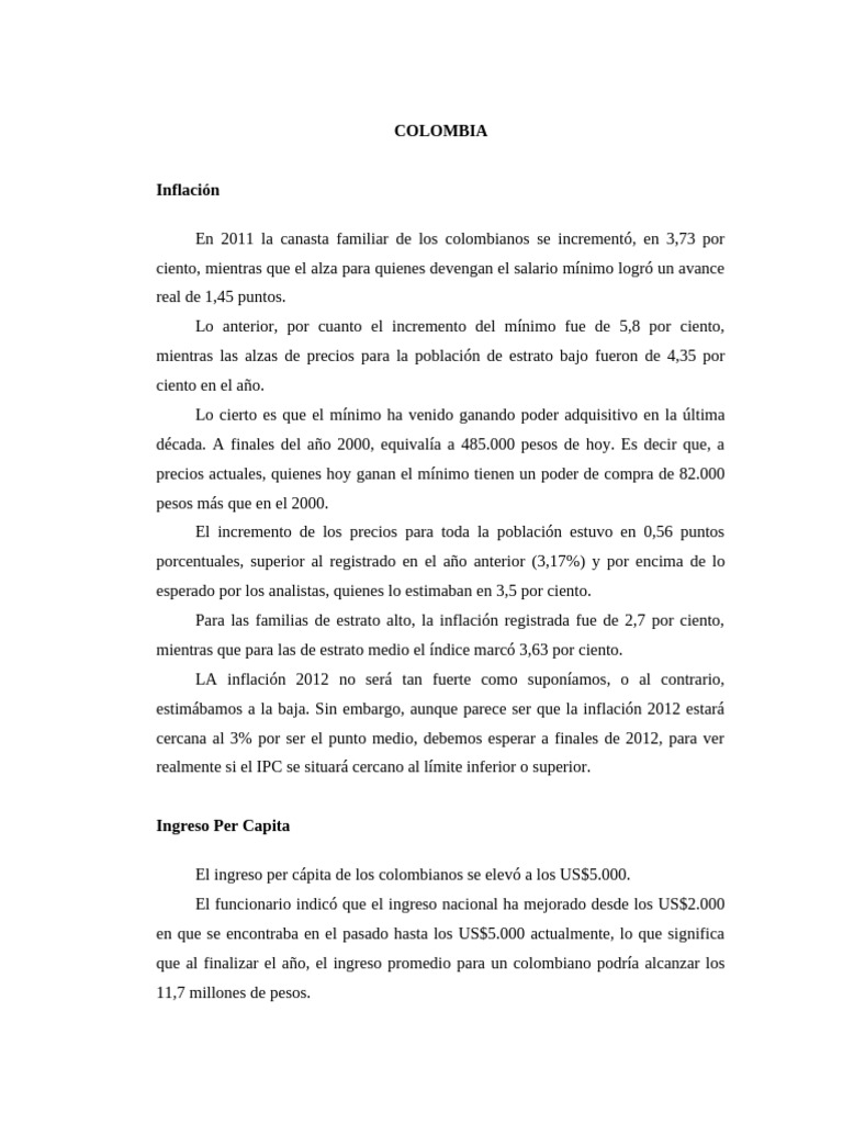 Análisis de la Inflación y Economía en Colombia | PDF | Salario mínimo ...