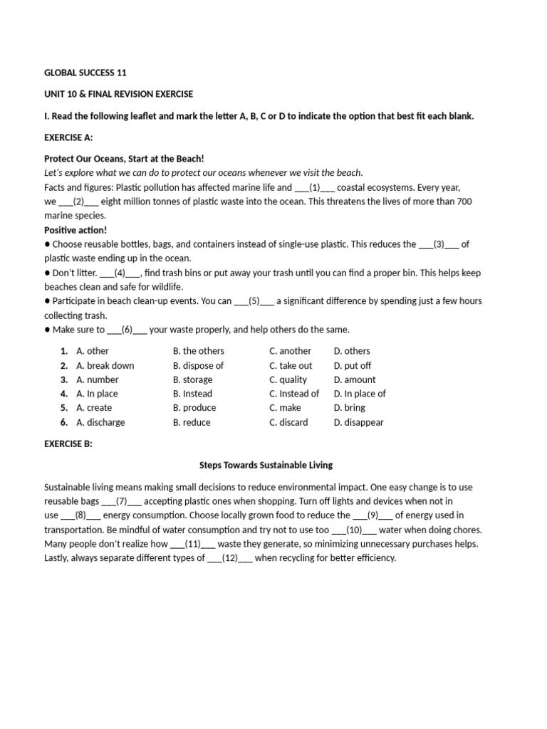 Global Success 11 Final Revision | PDF | Waste | Human Impact On The ...