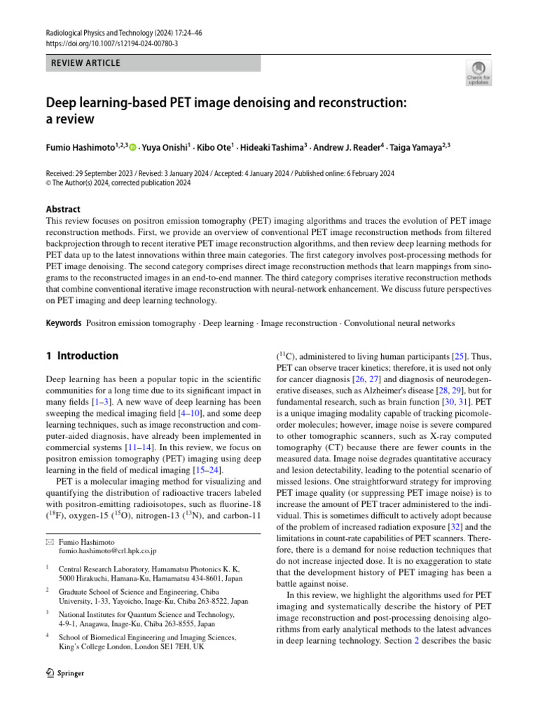 Deep Learning for PET Image Denoising | PDF | Positron Emission ...