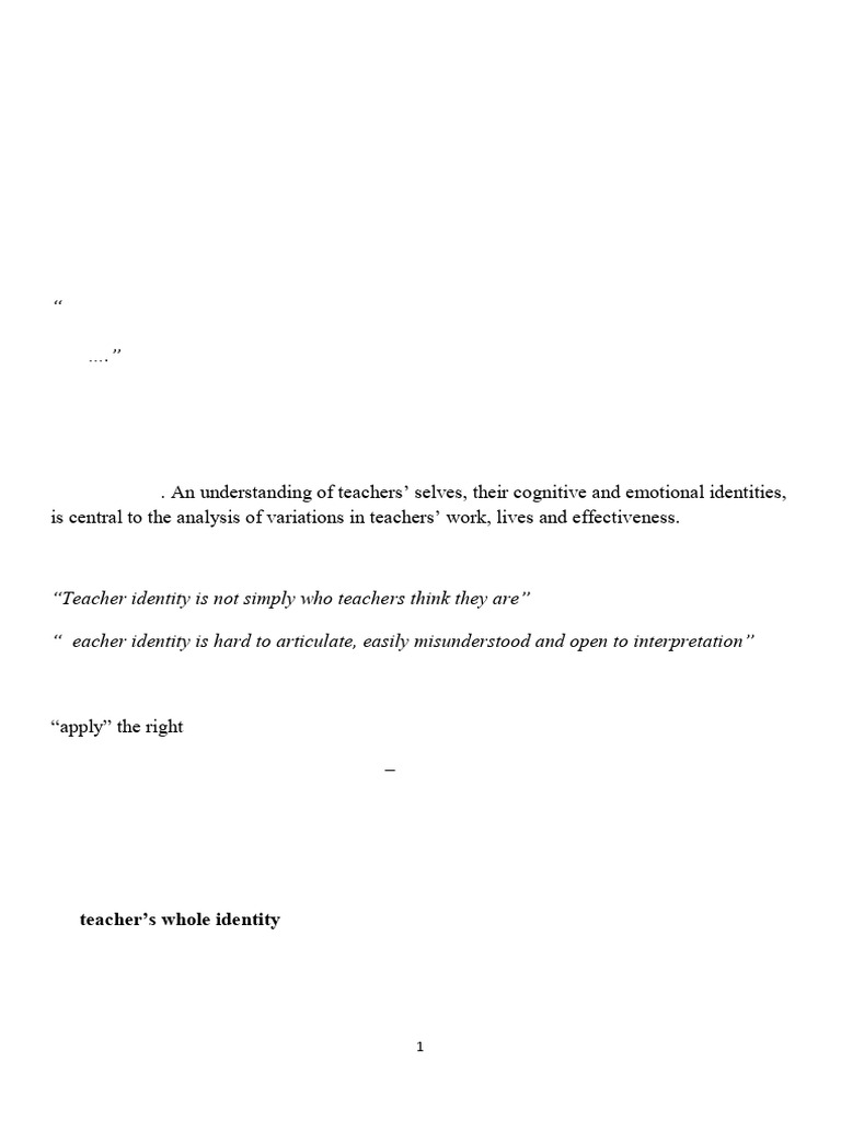 Lecture 1-Conceptualizations of Teacher Identity | PDF | Identity ...