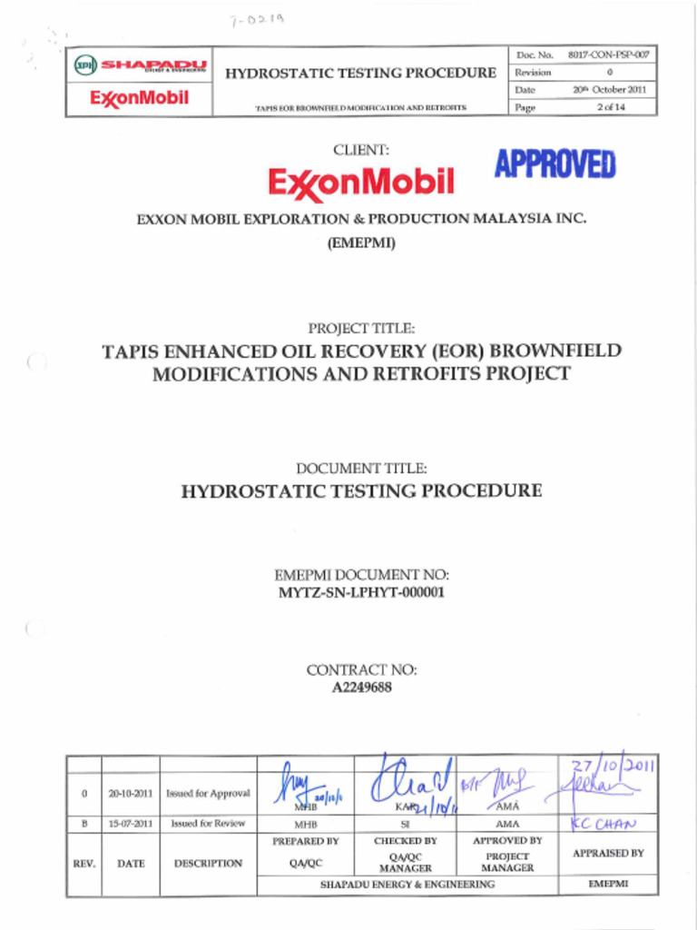 8017-Con-Psp-007 Rev 0 - Hydrostatic Testing Procedure | PDF