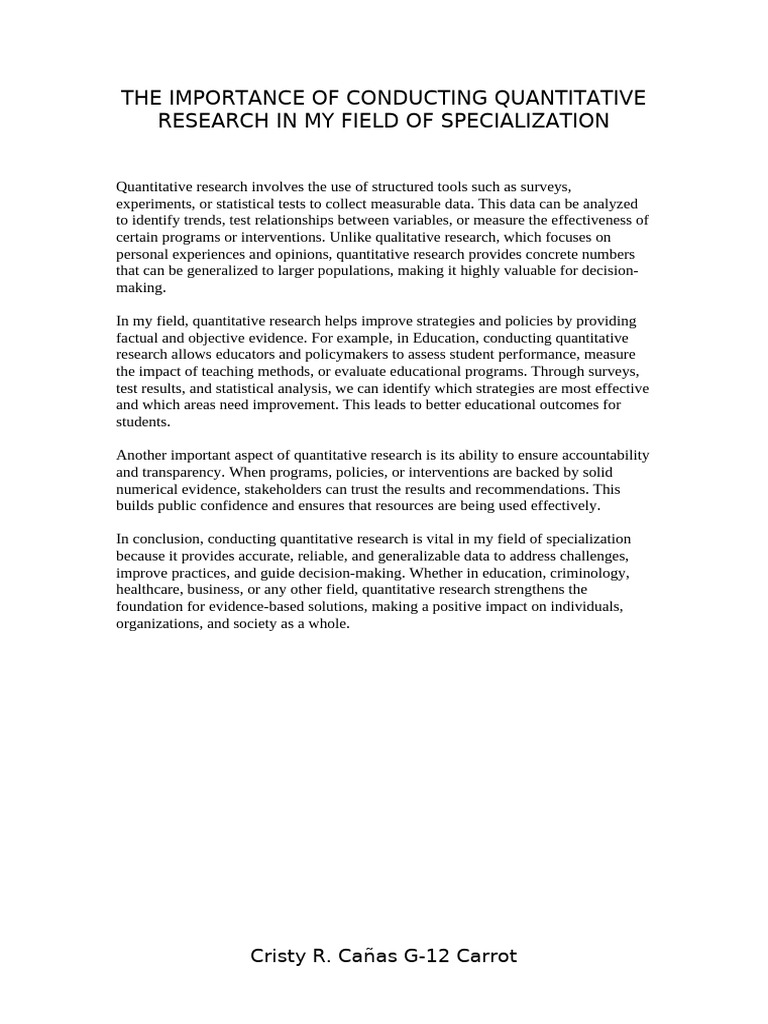 The Importance of Conducting Quantitative Research | PDF