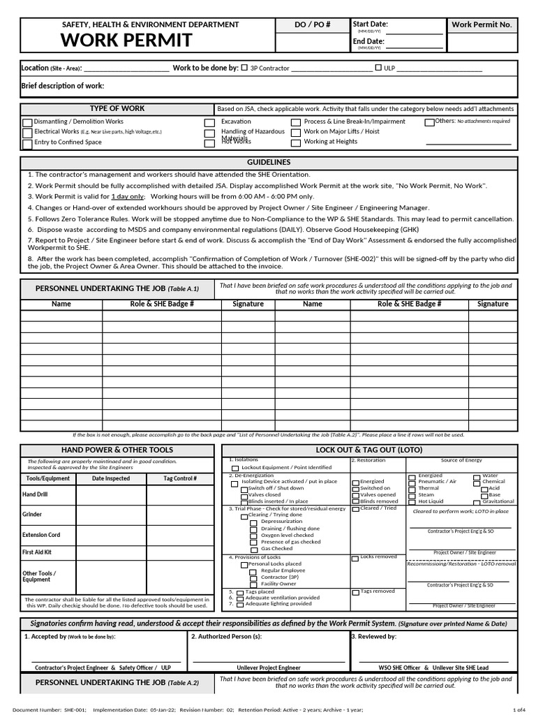 Work Permit Guidelines for Safety Compliance | PDF | Safety ...