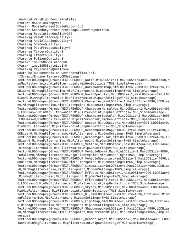 Android Very High Device Profile Settings | PDF