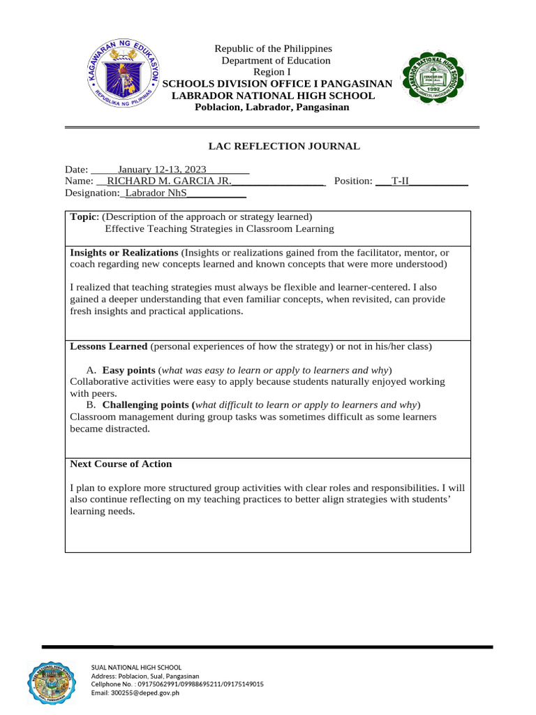Effective Teaching Strategies Reflection | PDF