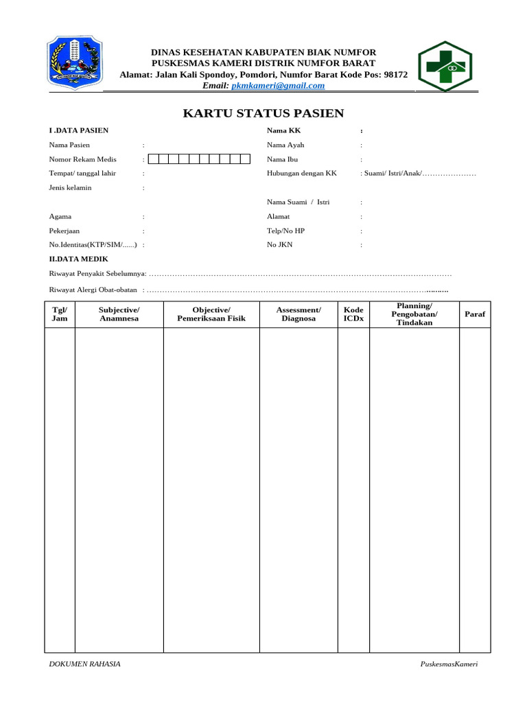 Kartu Status Pasien Puskesmas Kameri | PDF