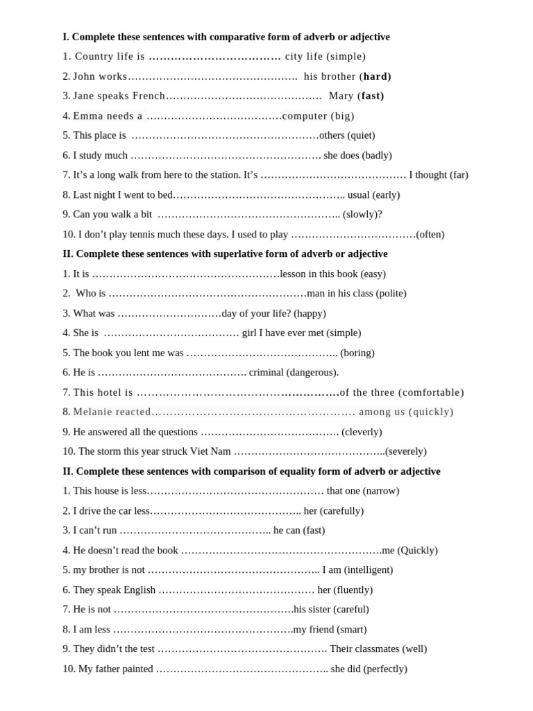 Comparative and Superlative Exercises | PDF