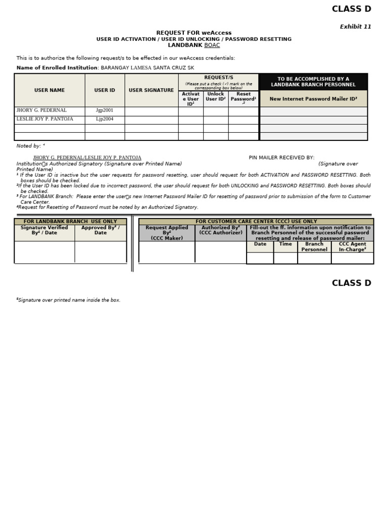 LANDBANK weAccess User ID Request Form | PDF | Security Engineering ...