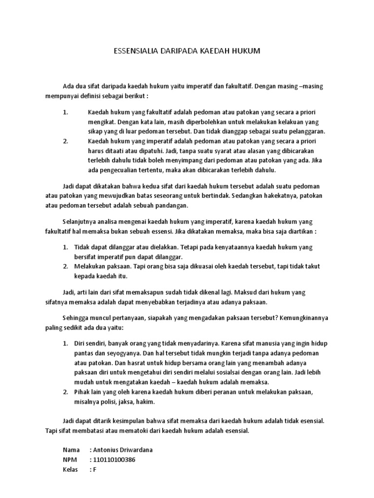 Essensialia Daripada Kaedah Hukum