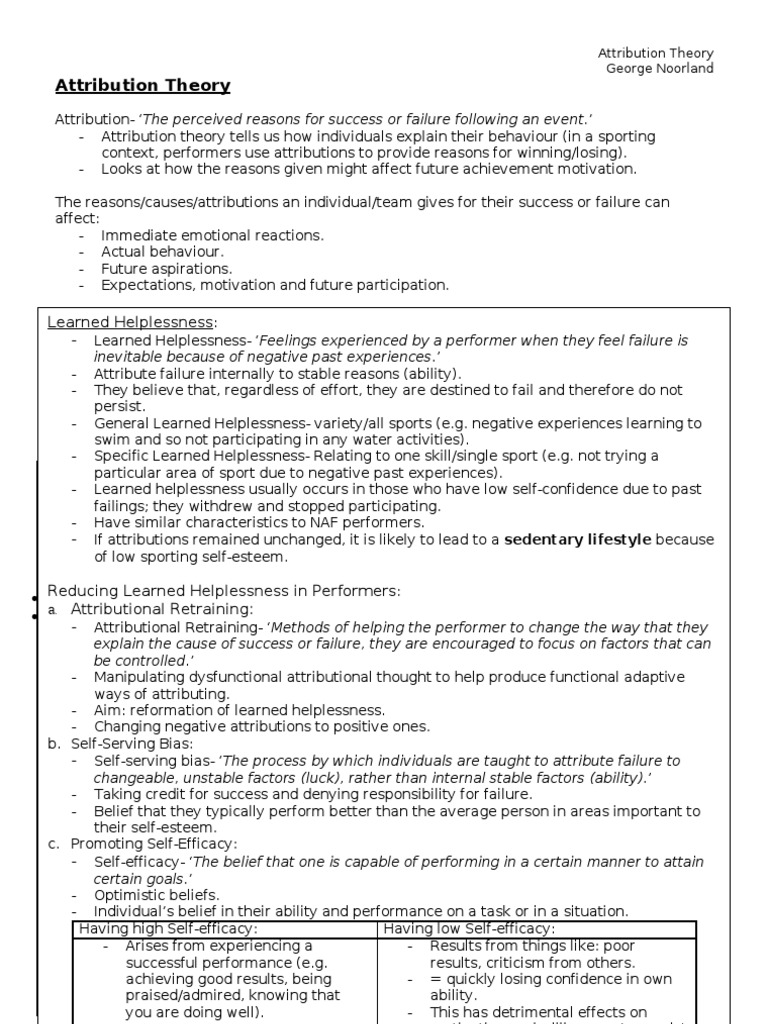OCR PE Attribution Theory | PDF | Self Efficacy | Motivation