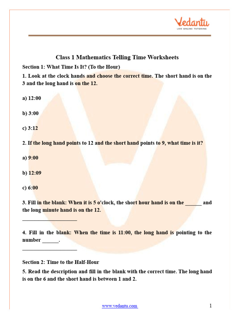 Class 1 Time Telling Worksheets | PDF | Chess | Chess Theory