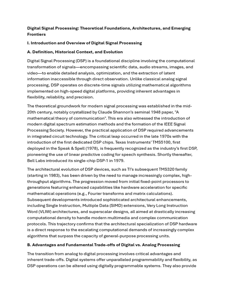 Digital Signal Processing Theoretical Foundations Architectures and ...