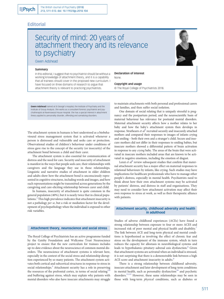 Attachment Theory's Role in Psychiatry | PDF | Attachment Theory ...