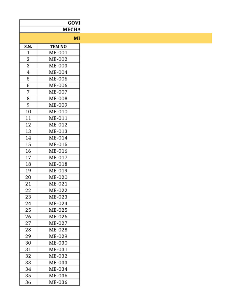 Mechanical Engineering Students List | PDF