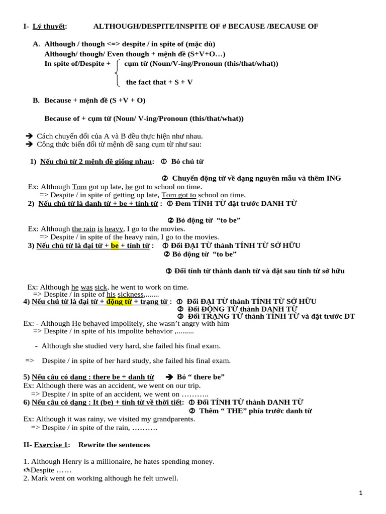 Although Inspite of Despite | PDF