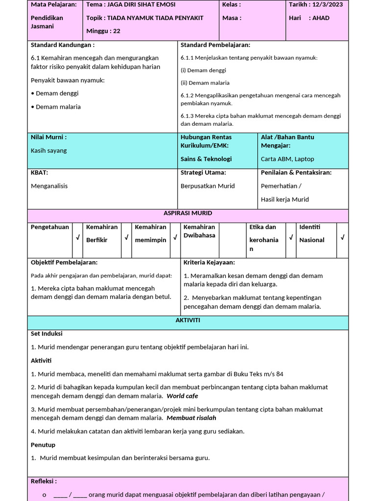 RPH PK Tahun 3 m22 Ts25@Aras2025 | PDF