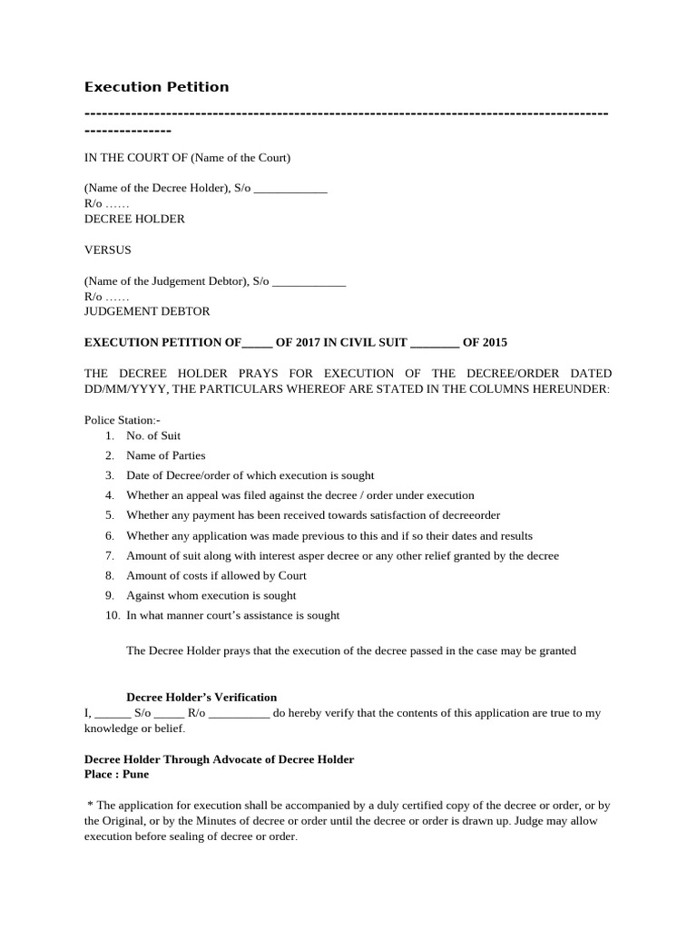 Execution Petition for Civil Suit 2015 | PDF