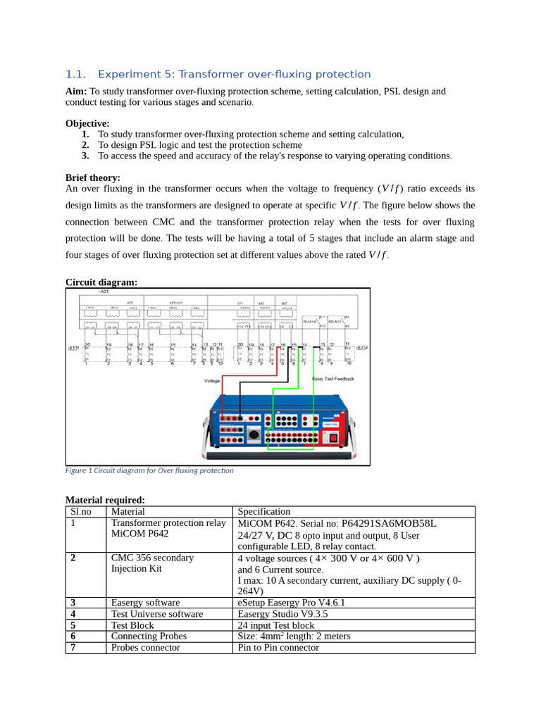 Transformer Over-Fluxing Protection Test | PDF | Transformer | Relay