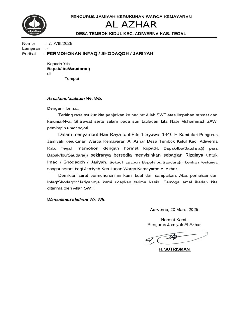 Permohonan Infaq untuk Idul Fitri 1446 H | PDF