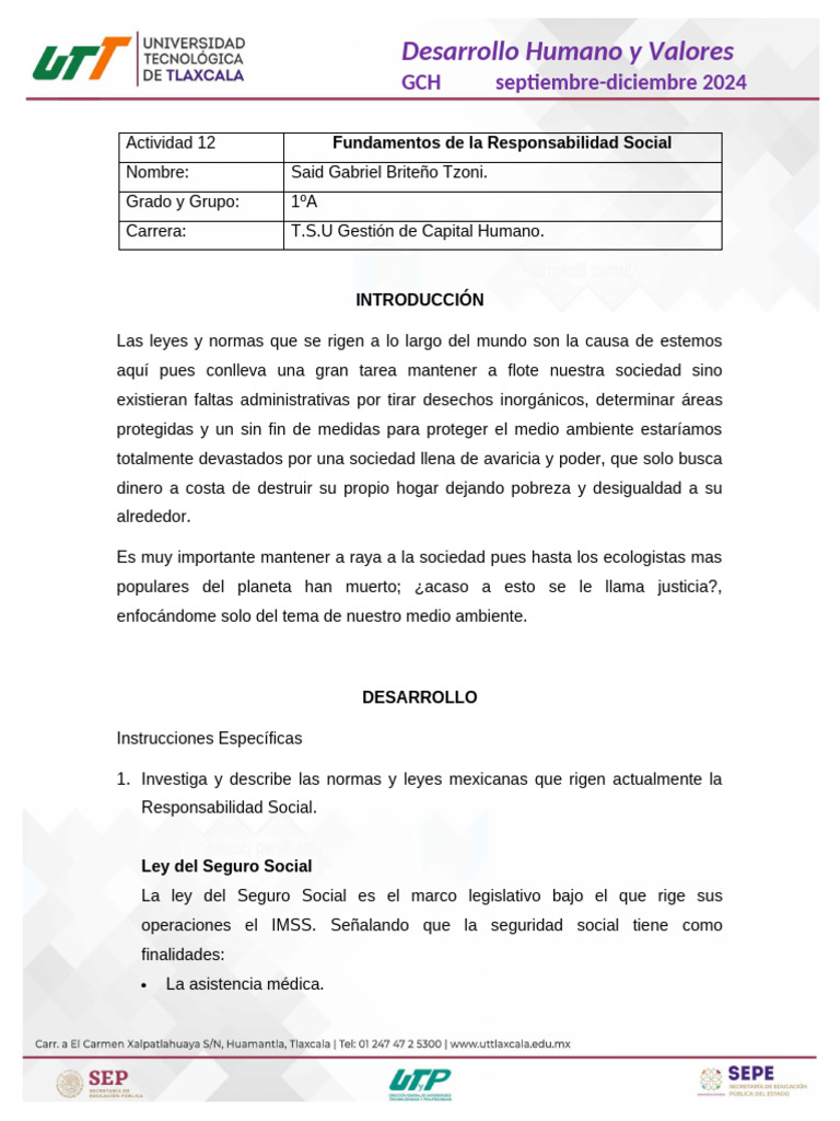 Actividad 12. Fundamentos de La Responsabilidad Social | PDF | Sociedad