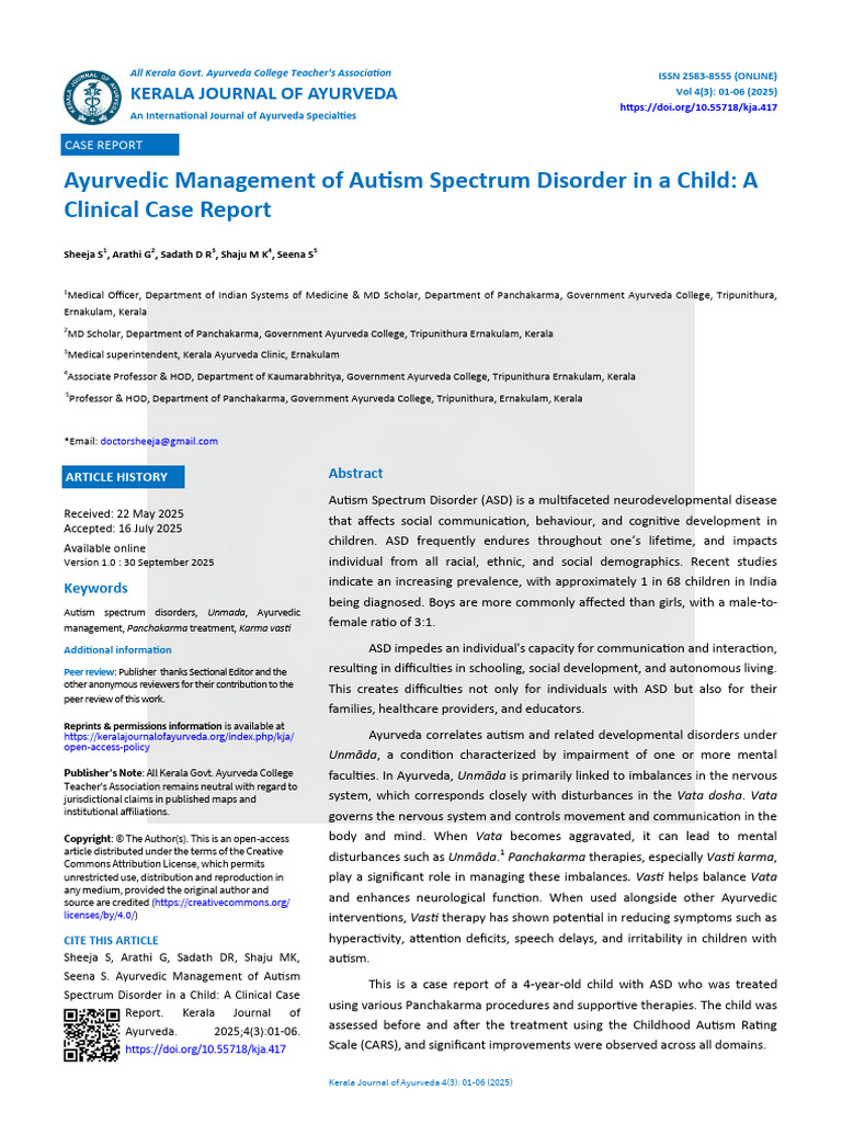 Ayurvedic Management of Autism Spectrum Disorder I | PDF | Autism ...