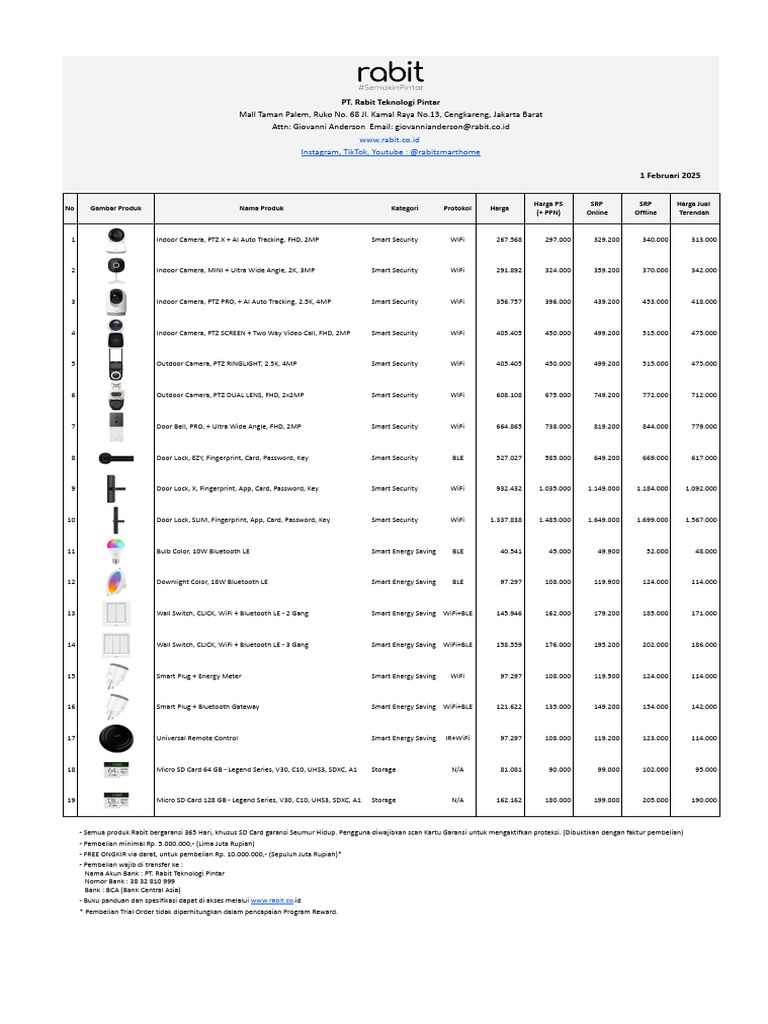 Rabit Smart Home Product Pricing Guide | PDF | Computing