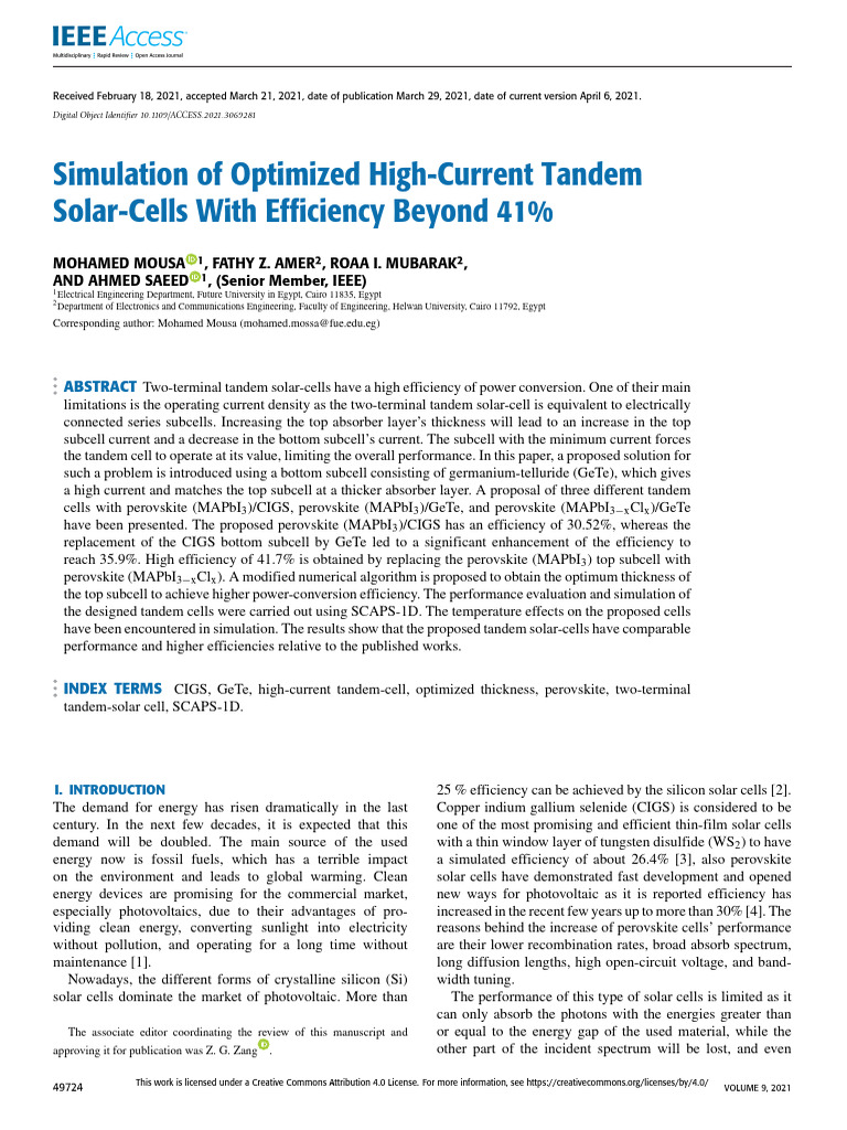High-Efficiency Tandem Solar Cells Simulation | PDF | Solar Cell ...