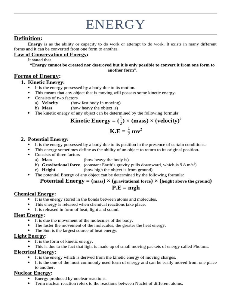 Understanding Different Forms of Energy | PDF | Potential Energy | Mass