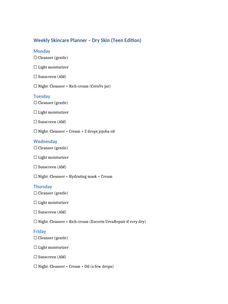Weekly Skincare Checklist | PDF