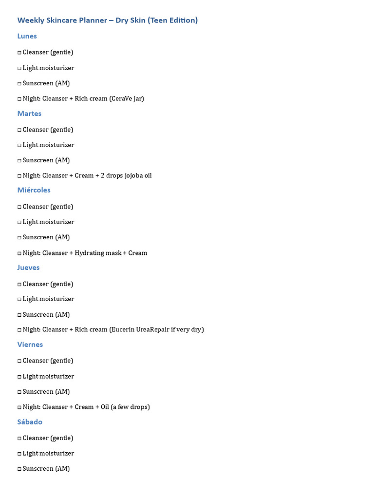 Weekly Skincare Checklist - Docx 20250926 235017 0000 | PDF