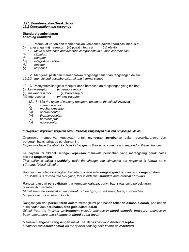 Jenis Reseptor dalam Koordinasi Manusia | PDF