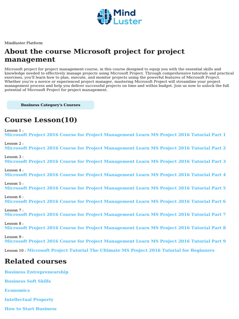 Master Microsoft Project 2016 Skills | PDF