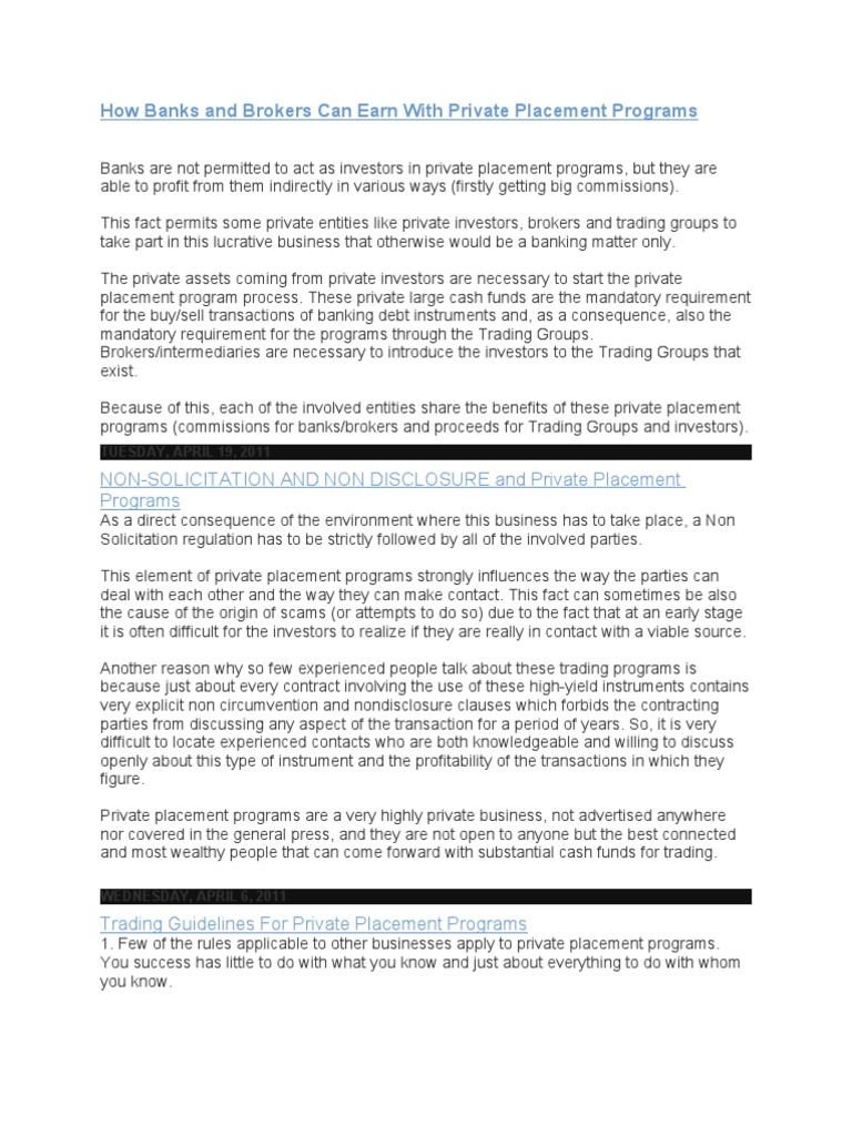 Earning Through Private Placement Programs | PDF | Arbitrage | Banks