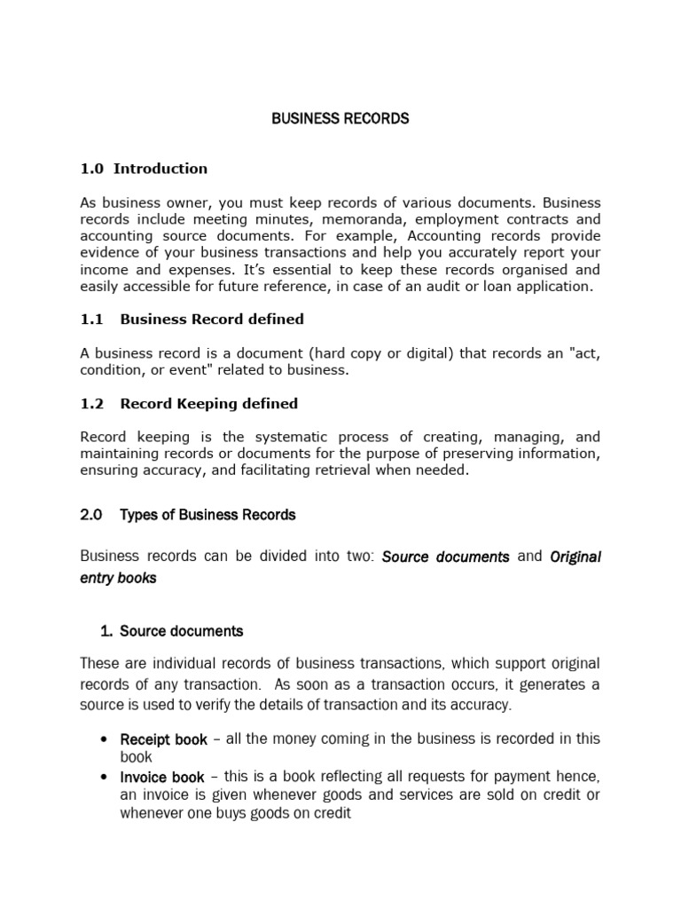 Types of Business Record Keeping | PDF | Payments | Invoice